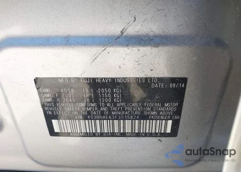 2015 Subaru Legacy 2.5I Premium z USA, uszkodzony, nr VIN 4S3BNAE63F3015824